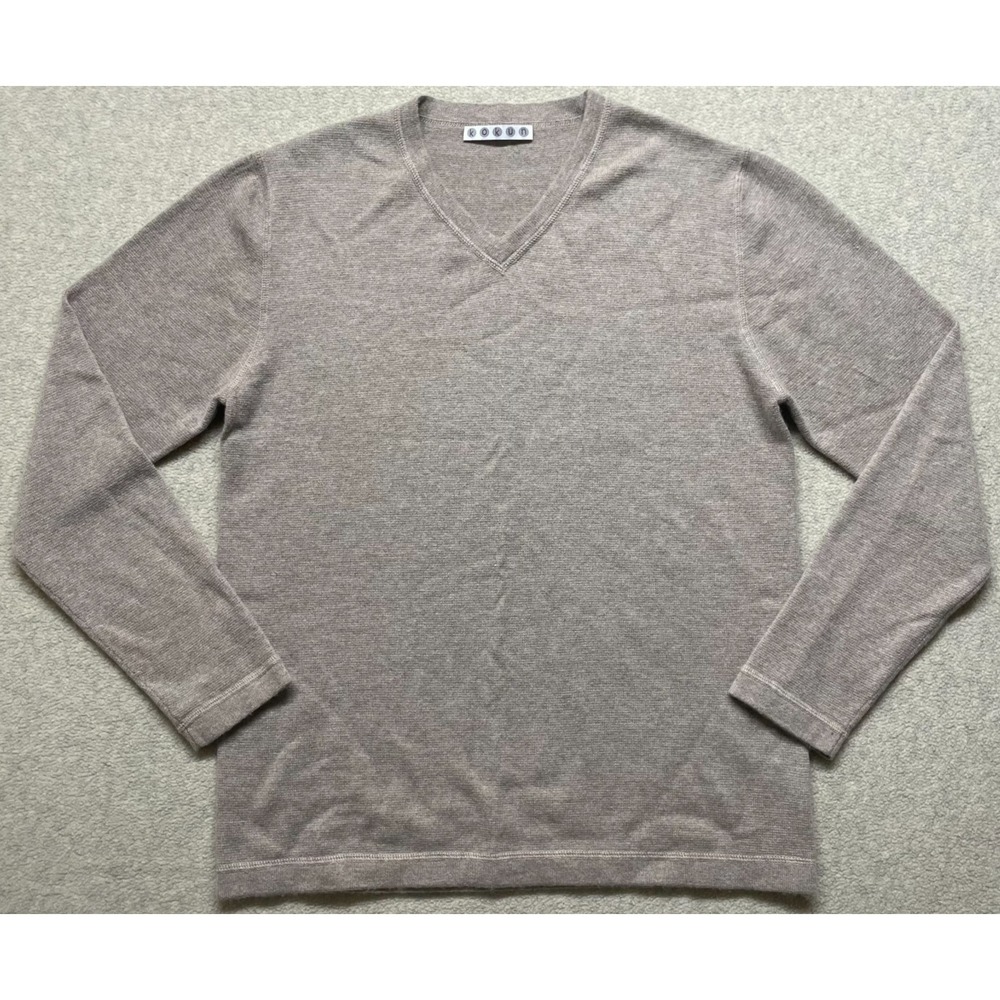 Kokun Womens Sweater‎ Gray V-Neck Jumper Pullover Long Sleeve Cashmere Wool L